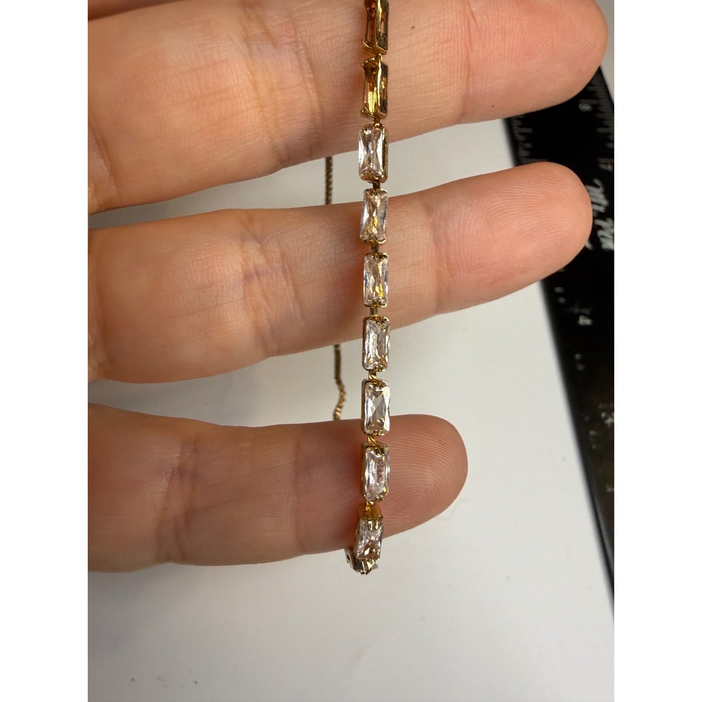 Gold Tone Baguette Cubic Zirconia Adjustable Bolo Bracelet Tennis Style